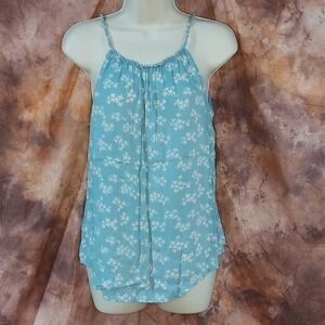 GAP cami tank twist strap blue aqua white cream floral S